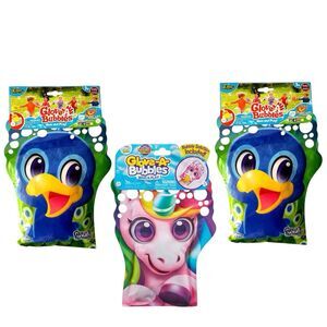 3x Zing Glove A Bubbles Wave & Play Unicorn and Peacock Ages 3+